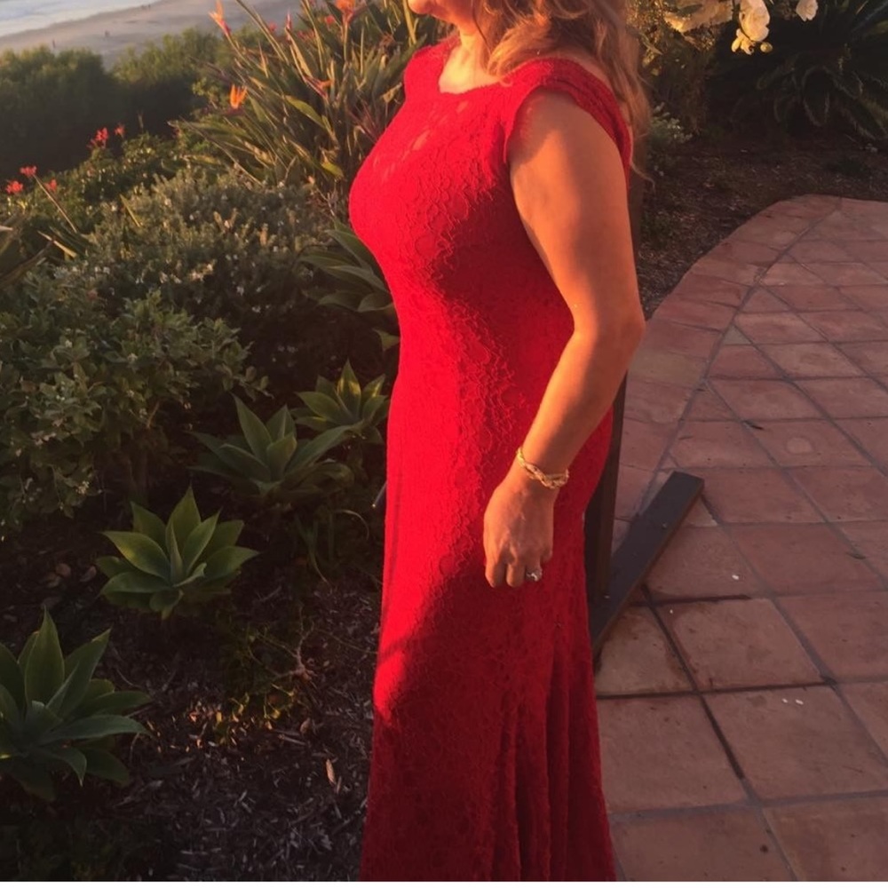 Red Lace Open Back Gown
